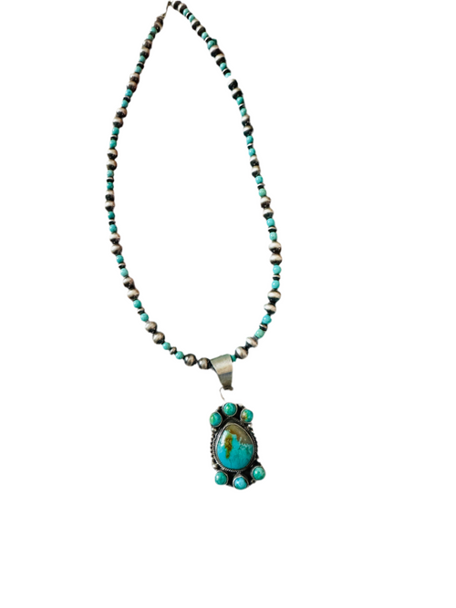 Navajo Sterling Silver & Turquoise Cluster Beaded Necklace