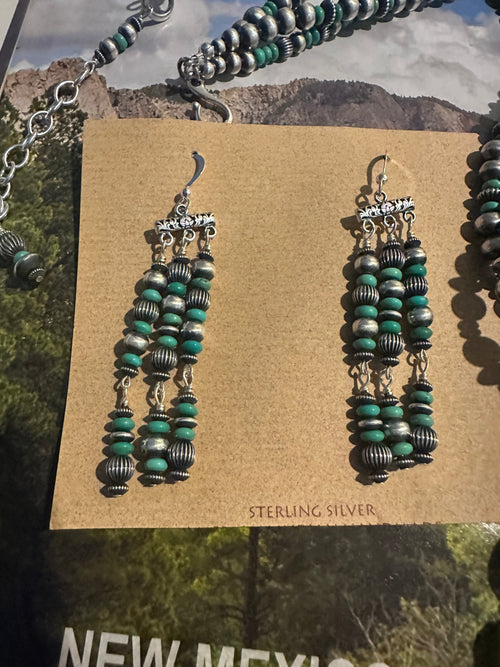 Handmade Sterling Silver Kingman Turquoise Beaded Naja Necklace Set By Dan Dodson