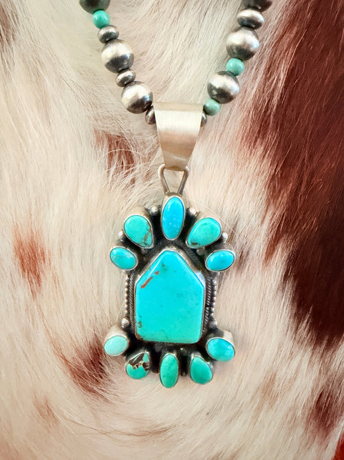 Handcrafted Turquoise & Sterling Silver Cluster Beaded Necklace by Sheila Becenti