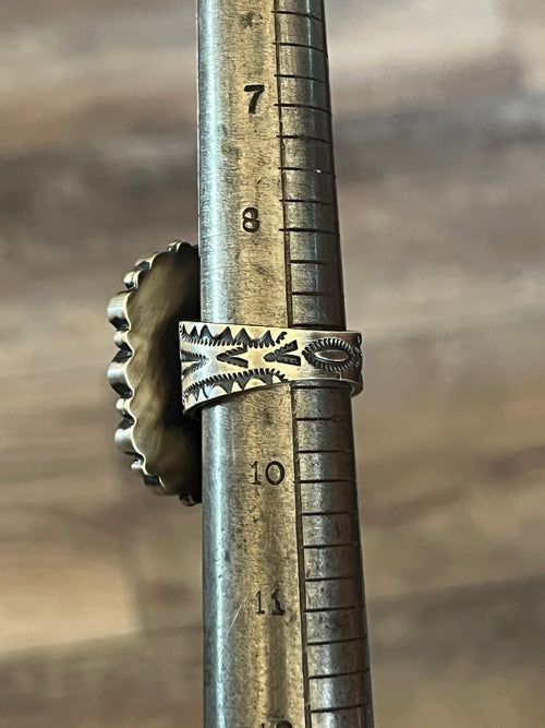 Navajo Electric Rainbow Turquoise and Spiny Oyster Ring by Angela Martin and Bernyse Chavez, Size 9