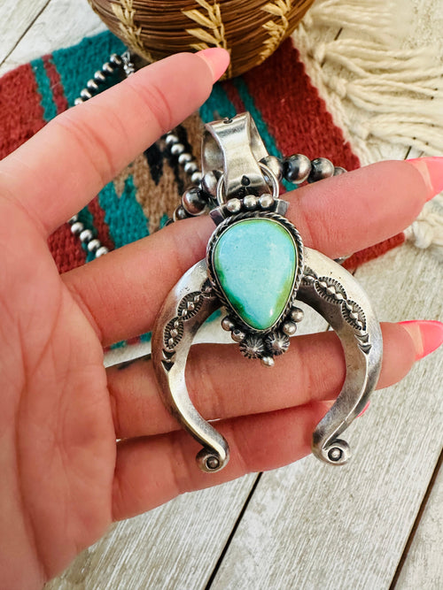 Navajo Sterling Silver & Sonoran Gold Turquoise Beaded Naja Necklace