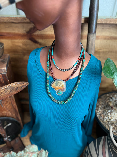 Kirby Smith Hand Strung Hubei Turquoise Rondelle and Sterling Silver Beaded Necklace