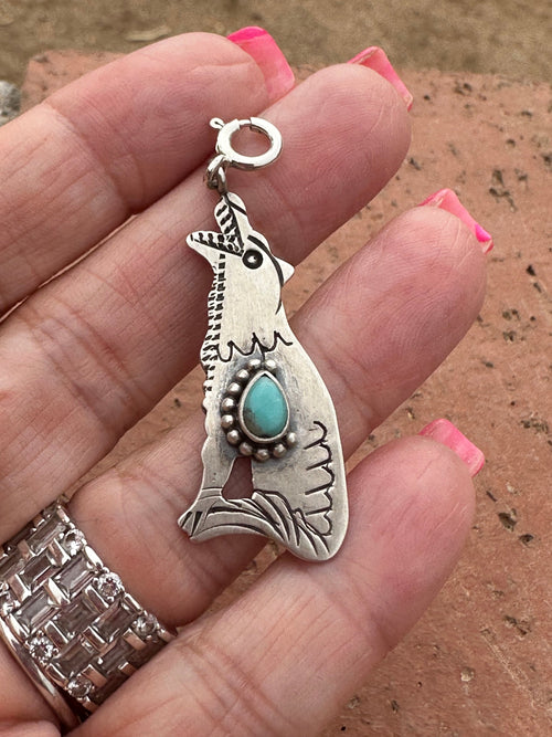 Handmade Sterling Silver Turquoise Coyote Charm