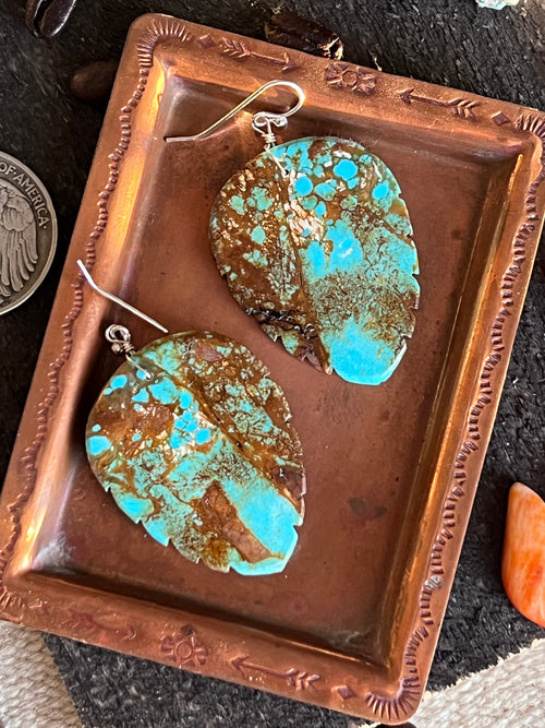 Ronald Chavez Carved Turquoise Leaf Earrings