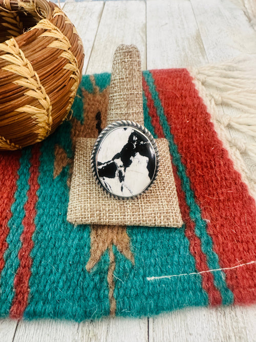 Handcrafted Old Pawn Sterling Silver & White Buffalo Ring Size 12