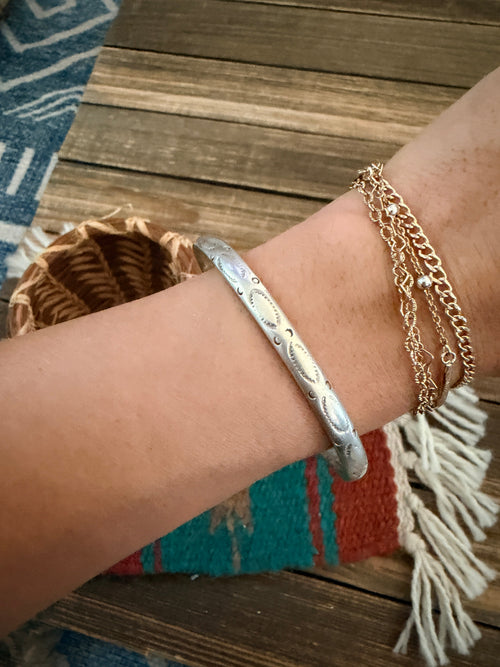Handcrafted Old Pawn Sterling Silver Cuff Bracelet