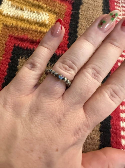 THE VENICE BAND Handmade Sterling Silver Handcrafted Pearl Style Purple Dream Mojave Beaded Stretch Ring