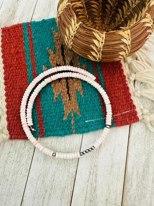 Handcrafted Pink Conch & Sterling Silver Beaded Wrap Choker Necklace