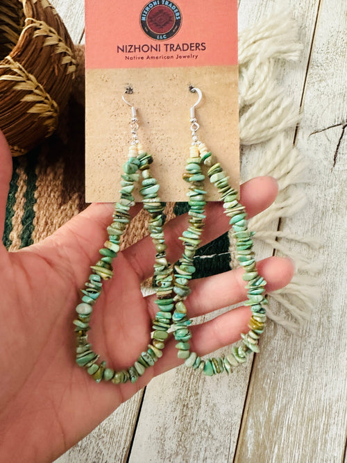 Handcrafted Turquoise Beaded Dangle Hoop Earrings
