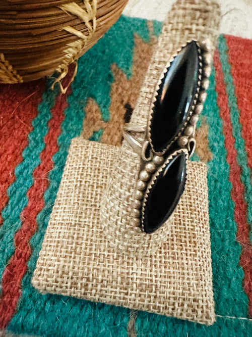 Old Pawn Navajo Sterling Silver & Onyx Ring Size 7.5