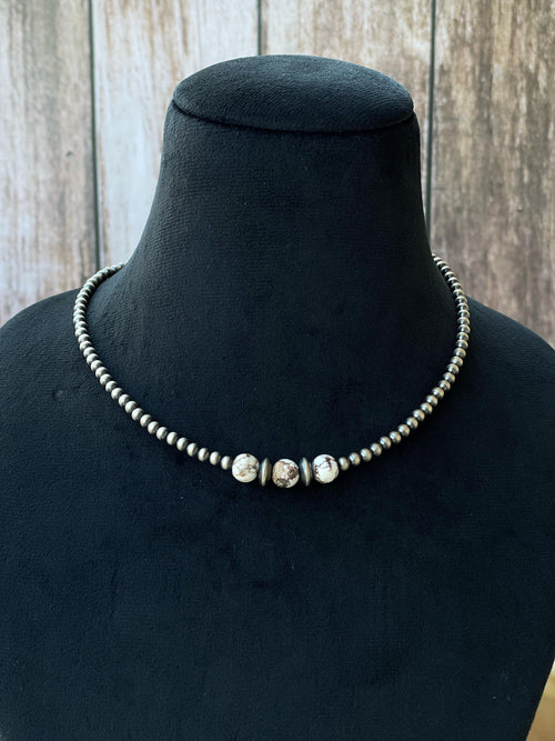 Handmade Sterling Silver Beaded Necklace 18”