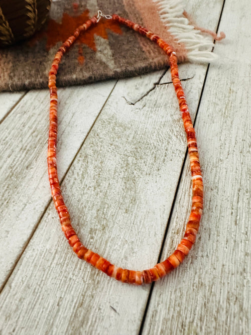 Navajo Orange Spiny Oyster 16” Beaded Necklace