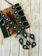 Vintage Old Pawn Turquoise & Sterling Silver Beaded Squash Blossom Necklace