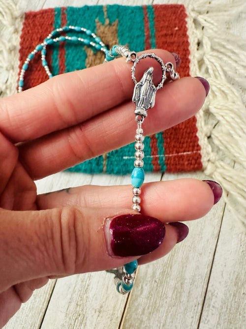 Handcrafted Turquoise & Sterling Silver Beaded Rosary Necklace
