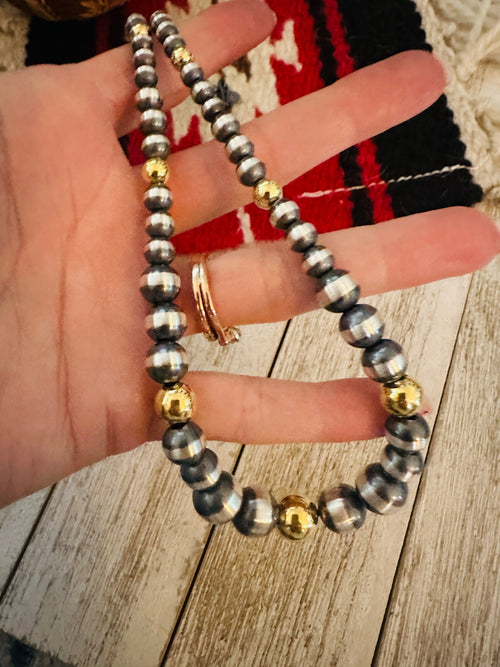 Navajo Sterling Silver & Gold Beaded 18” Necklace