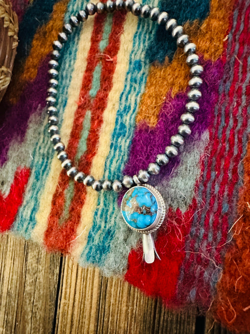 Handcrafted 3mm Sterling Silver Pearl & Turquoise Blossom Stretch Bracelet