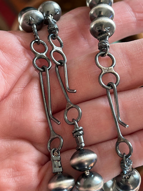 Vinita Cowboy Handmade 10mm Sterling Silver Navajo Saucer Pearl Beaded Necklaces