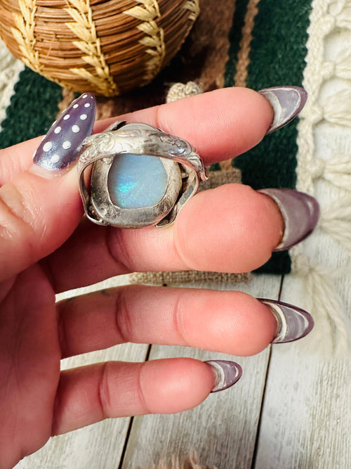 Old Pawn Handcrafted Opal & Sterling Silver Ring Size 6.5