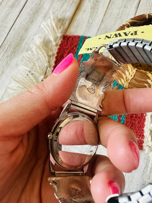 Handcrafted Old Pawn Vintage Turquoise & Sterling Silver Inlay Watch