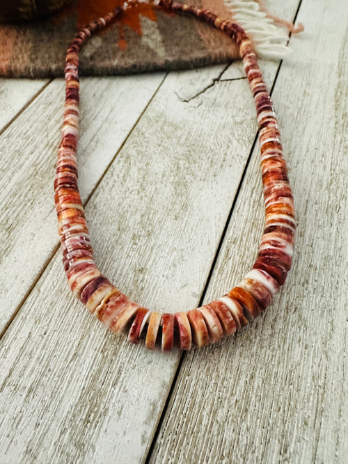Navajo Orange Spiny Oyster 18” Beaded Necklace