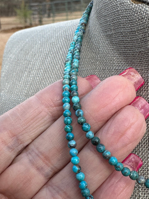Handcrafted Tibetan Turquoise & Sterling Silver 3mm Beaded Necklace