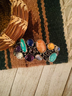 Navajo Old Pawn Vintage Multi Stone & Sterling Silver Cuff Bracelet