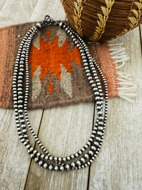 Navajo Sterling Silver Pearl Triple Strand 16” Beaded Necklace
