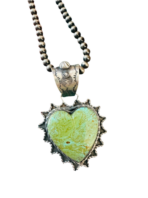 Apache Turquoise & Sterling Silver Heart Pendant by Rosella Paxson