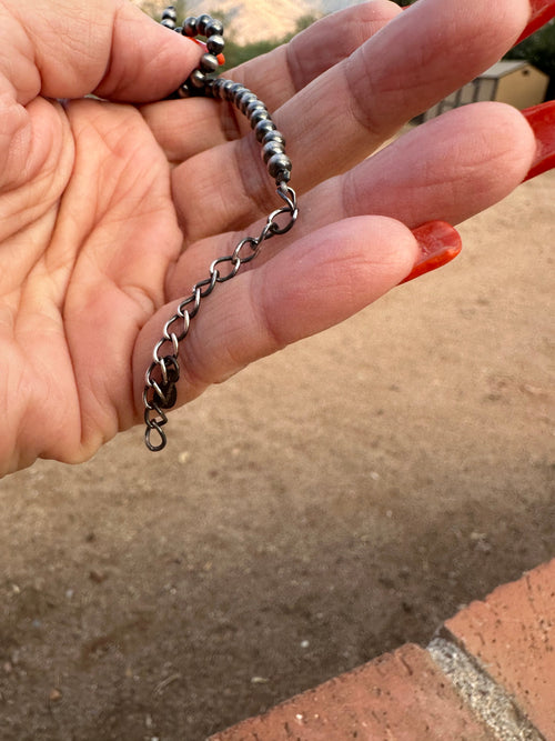 Handmade 4mm-8mm Sterling Silver Beaded Stretch Bow Bracelet Size 6-8 extender