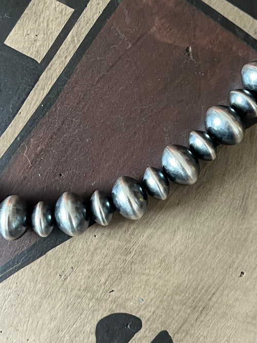 Vinita Cowboy Handcrafted 8 & 10mm Sterling Silver Saucer Pearl Necklace, 21 inches