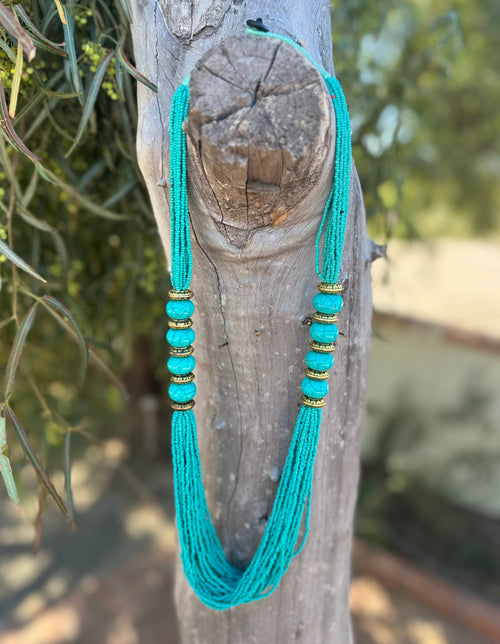 Turquoise Colored Beaded Strand Necklace