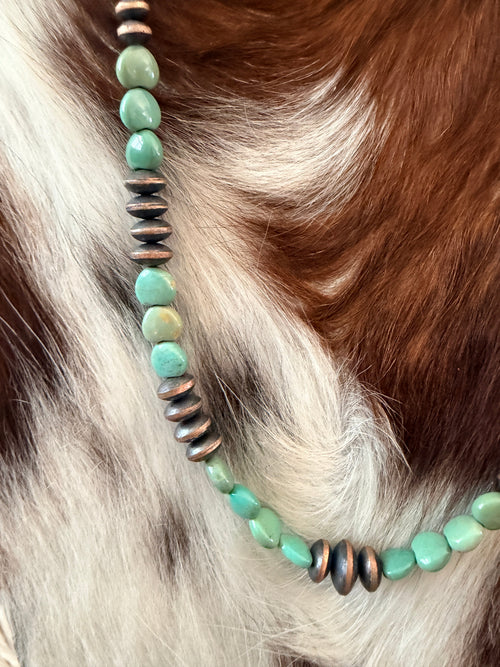Handcrafted Turquoise & Copper 18” Beaded Necklace