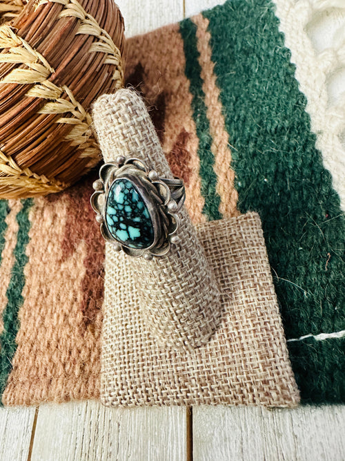 Old Pawn Handcrafted Kingman Web Turquoise & Sterling Silver Ring Size 5.75
