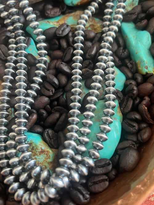 Vinita Cowboy 6.5mm Handmade Sterling Silver Navajo Saucer Pearl Necklaces, 20 inches