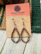 Handcrafted Copper & Turquoise Beaded Dangle Hoop Earrings