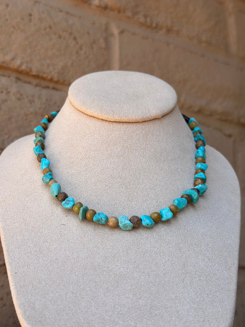 Old Pawn Kingman Turquoise Navajo Beaded Necklace