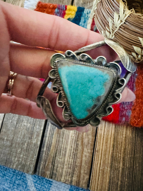 Handcrafted Old Pawn Sterling Silver & Turquoise Cuff Bracelet