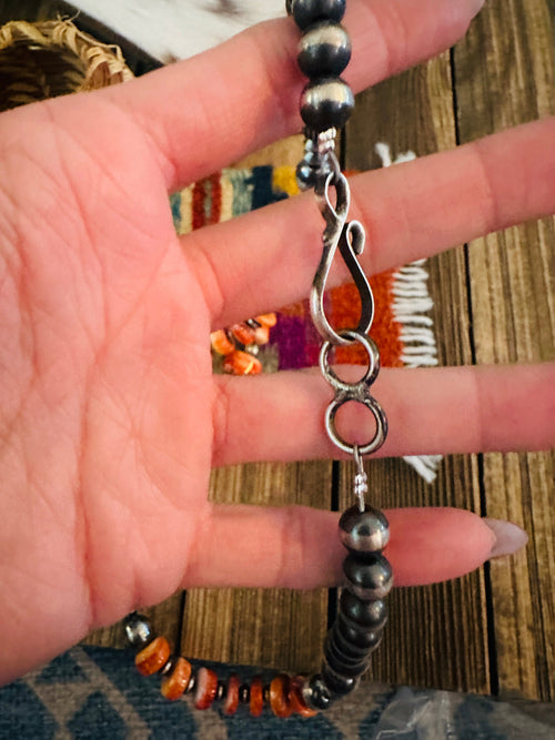 Handcrafted Spiny, Turquoise & Sterling Silver 24” Beaded Necklace by Chimney Butte