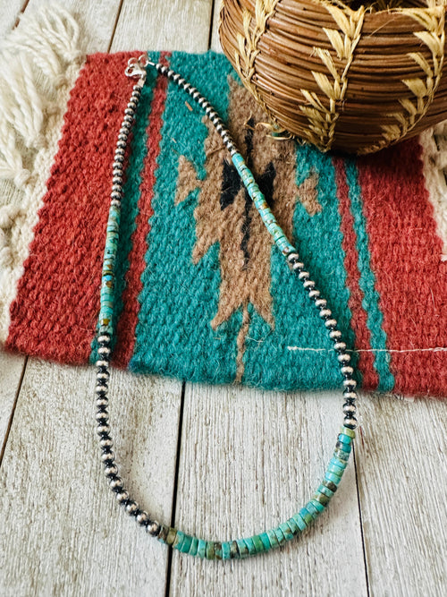 Handcrafted Turquoise & Sterling Silver Pearl Beaded Necklace