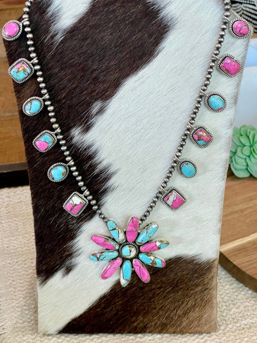 Handmade Sterling Silver Cotton Candy Necklace Signed Nizhoni