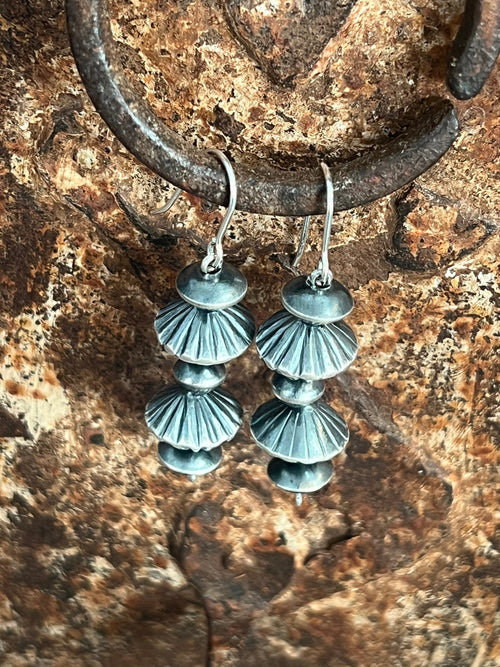 Navajo Sterling Silver Handmade Beaded Drop Earrings