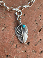Handcrafted Sterling Silver and Turquoise Feather Charm