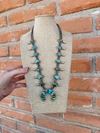 Handmade Sterling Silver & Number 8 Turquoise Squash Blossom Necklace