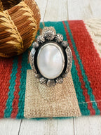 Old Pawn Navajo Sterling Silver & Mother of Pearl Adjustable Ring