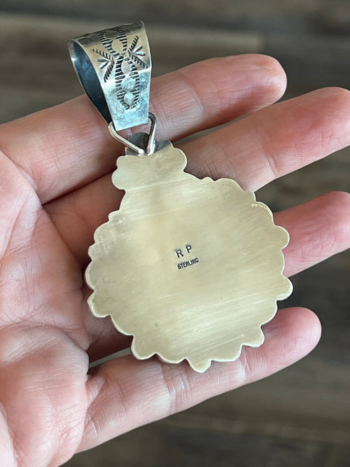 Apache Made Sterling Silver and Hubei Turquoise Cluster Pendant by Rosella Paxson