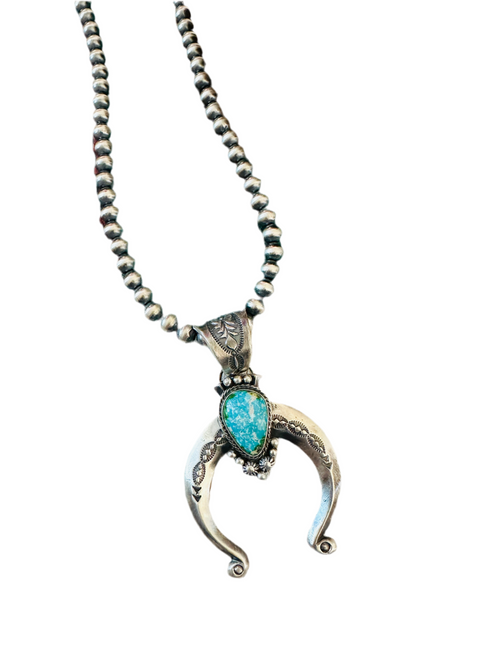 Navajo Sterling Silver & Turquoise Beaded Naja Necklace