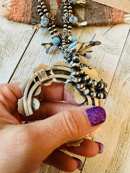 Navajo Golden Hills Turquoise & Sterling Silver Squash Blossom Necklace Set