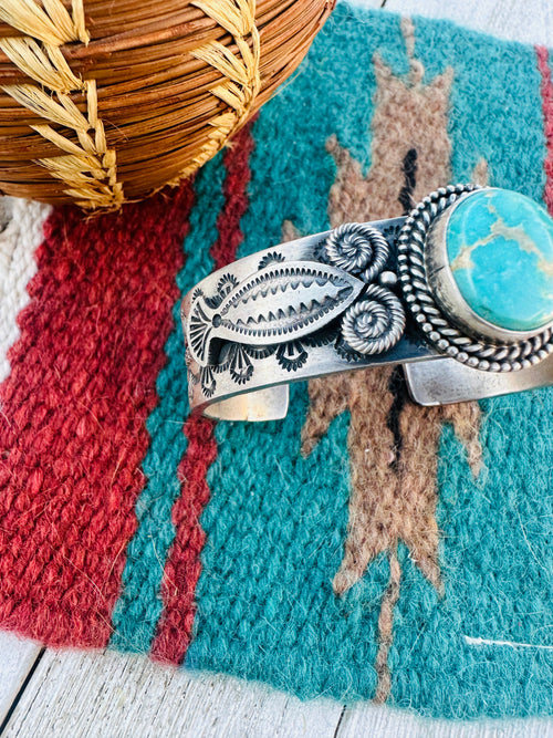 Handcrafted Old Pawn Sterling Silver & Turquoise Cuff Bracelet by M&R Calladitto