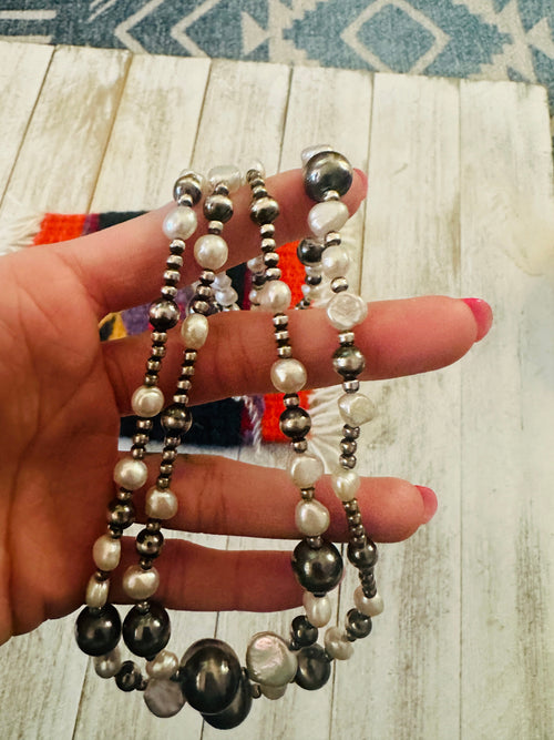 Handcrafted Pearl & Freshwater Pearl Beaded Necklace 42”