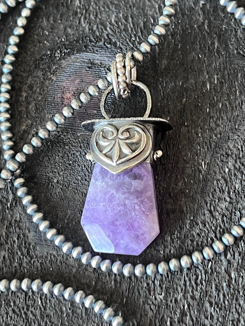 Sterling Silver Gem Collector 30” + 2” Beaded Necklace w/ Amethyst & Heart Pendant